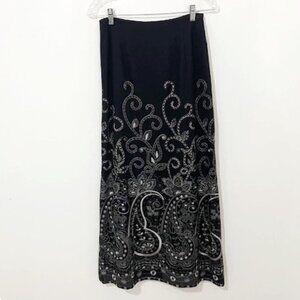 Talbots Black Gray Wool Blend Paisley Embroidered Maxi Skirt Size 4P